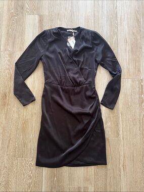 NWT Esqualo Black Faux Wrap Shirred Side Dress 4